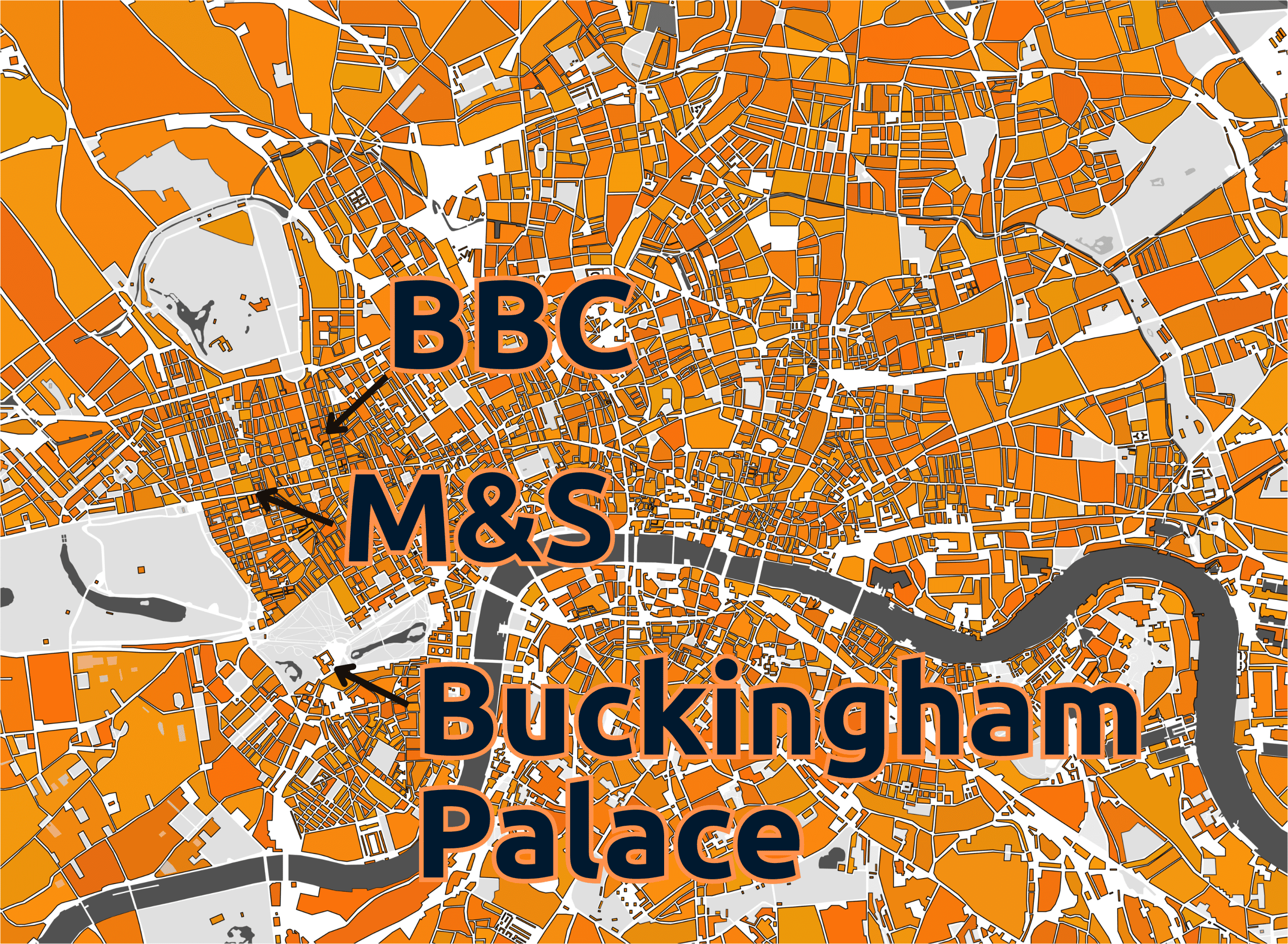 A central london city map showing named locations